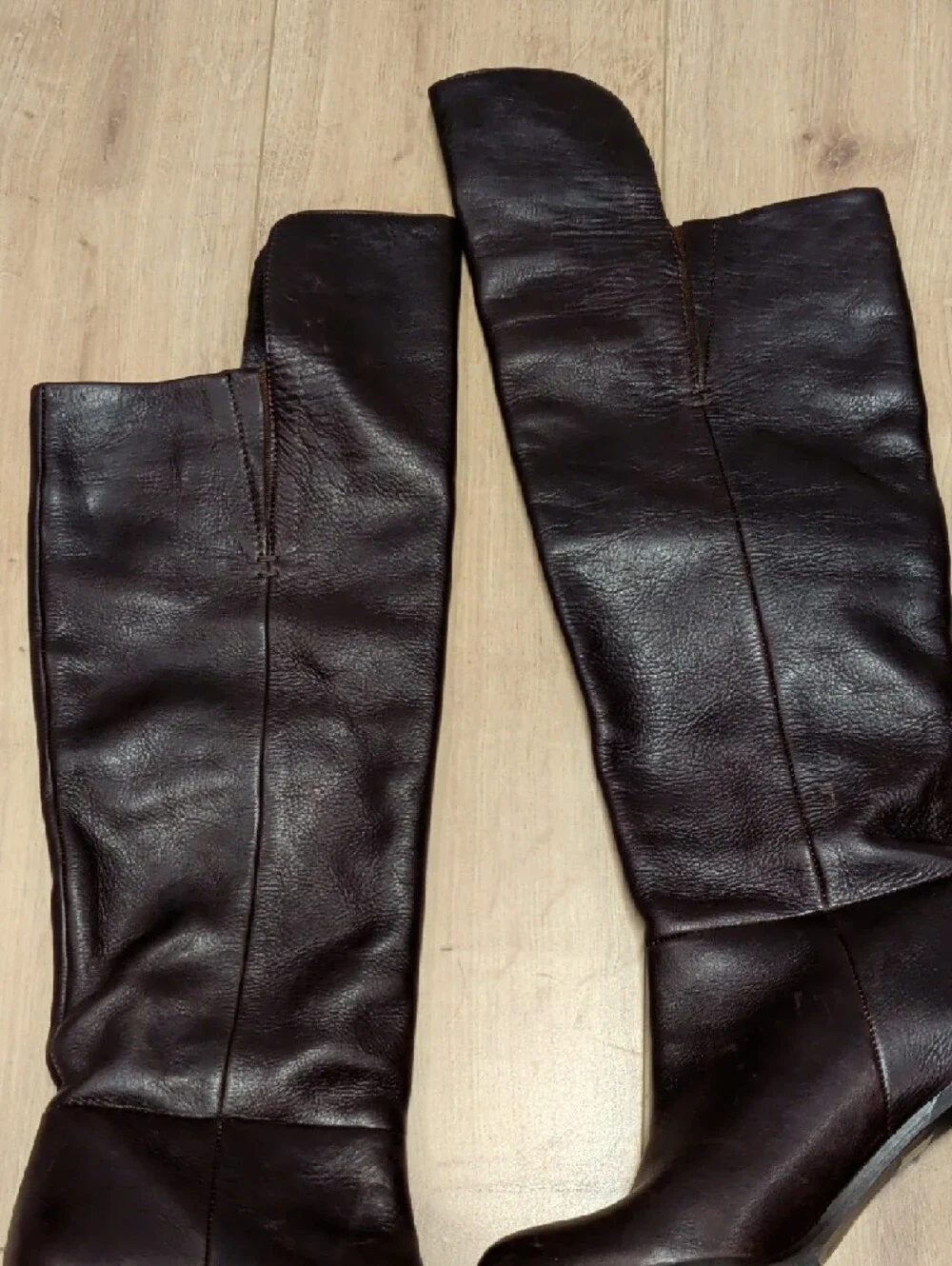 Leather Knee-High Block Heel Boots in Dark Brown